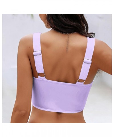 Bikini Tops for Women Padded Twist Knot Front Cropped Tankini Tops Adjustable Tank Swimwear 2024 Summer Sexy Beachwear Purple...