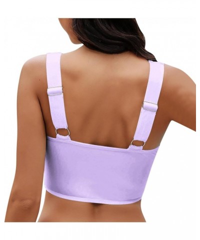 Bikini Tops for Women Padded Twist Knot Front Cropped Tankini Tops Adjustable Tank Swimwear 2024 Summer Sexy Beachwear Purple...