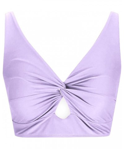 Bikini Tops for Women Padded Twist Knot Front Cropped Tankini Tops Adjustable Tank Swimwear 2024 Summer Sexy Beachwear Purple...