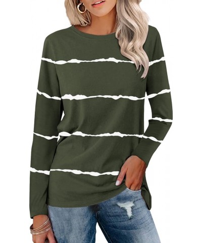 Women's Color Block Long Sleeve Tunics Tops Casual Round Neck Loose Shirts Blouses 4-green-white $15.80 Tops