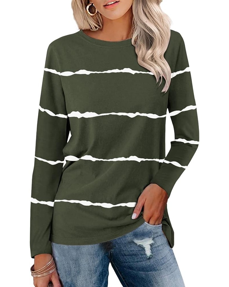 Women's Color Block Long Sleeve Tunics Tops Casual Round Neck Loose Shirts Blouses 4-green-white $15.80 Tops