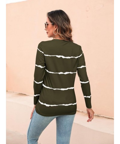 Women's Color Block Long Sleeve Tunics Tops Casual Round Neck Loose Shirts Blouses 4-green-white $15.80 Tops