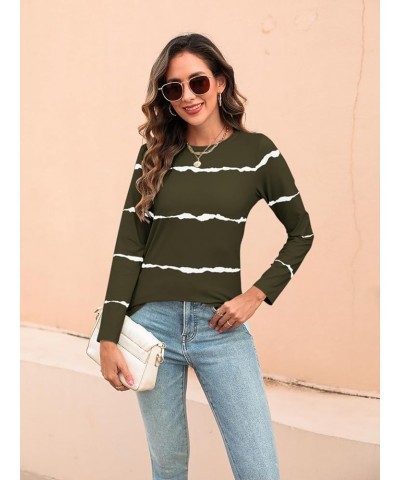 Women's Color Block Long Sleeve Tunics Tops Casual Round Neck Loose Shirts Blouses 4-green-white $15.80 Tops