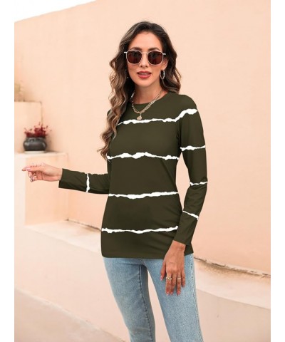 Women's Color Block Long Sleeve Tunics Tops Casual Round Neck Loose Shirts Blouses 4-green-white $15.80 Tops