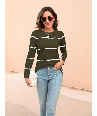 Women's Color Block Long Sleeve Tunics Tops Casual Round Neck Loose Shirts Blouses 4-green-white $15.80 Tops