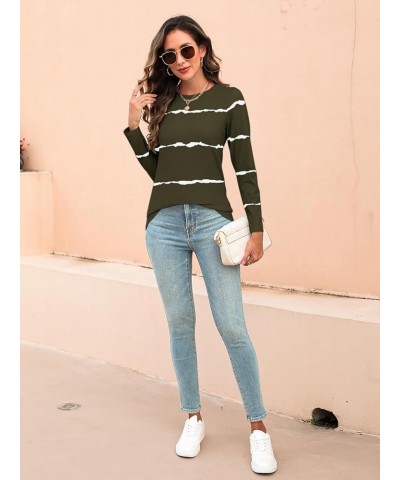 Women's Color Block Long Sleeve Tunics Tops Casual Round Neck Loose Shirts Blouses 4-green-white $15.80 Tops