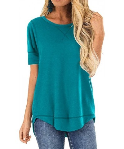 Summer Tops for Women Short Sleeve Side Split Casual Loose Tunic Top A-09 Lake Blue $11.87 Vests