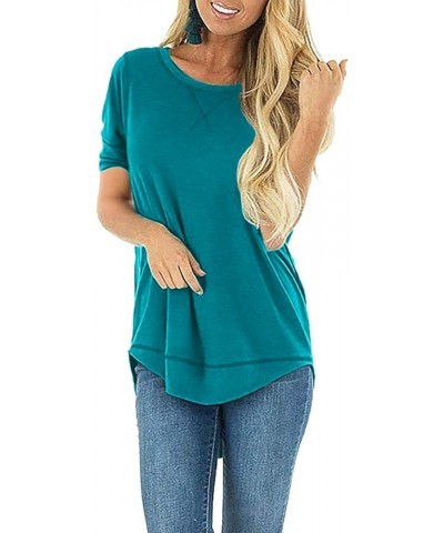 Summer Tops for Women Short Sleeve Side Split Casual Loose Tunic Top A-09 Lake Blue $11.87 Vests