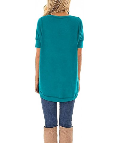 Summer Tops for Women Short Sleeve Side Split Casual Loose Tunic Top A-09 Lake Blue $11.87 Vests