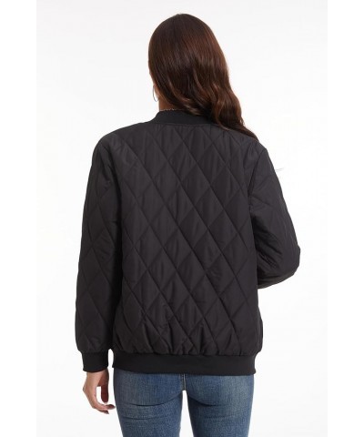 Women's Quilted Jacket Zip up Long Sleeve Coats Casual Bomber Jacket with Pockets Black $25.51 Jackets