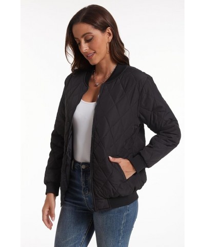 Women's Quilted Jacket Zip up Long Sleeve Coats Casual Bomber Jacket with Pockets Black $25.51 Jackets