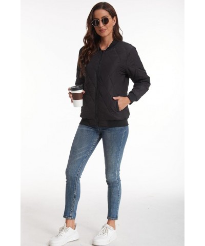 Women's Quilted Jacket Zip up Long Sleeve Coats Casual Bomber Jacket with Pockets Black $25.51 Jackets