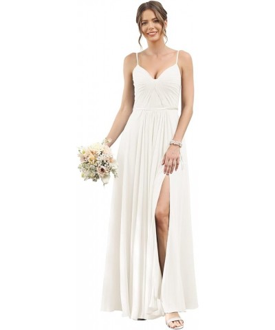 Women's Spaghetti Straps Bridesmaid Dresses Long with Pockets Pleated Formal Evening Dress with Slit YZTS075 Ivory $36.00 Dre...