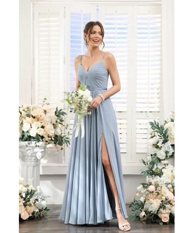 Women's Spaghetti Straps Bridesmaid Dresses Long with Pockets Pleated Formal Evening Dress with Slit YZTS075 Ivory $36.00 Dre...