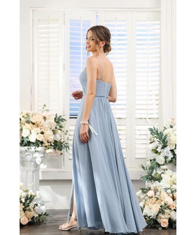 Women's Spaghetti Straps Bridesmaid Dresses Long with Pockets Pleated Formal Evening Dress with Slit YZTS075 Ivory $36.00 Dre...