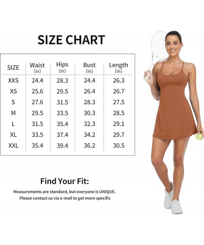 Women Workout Tennis Dress with Built-in Bra Shorts, Cross Shoulder Straps and Pockets Brown $19.13 Dresses