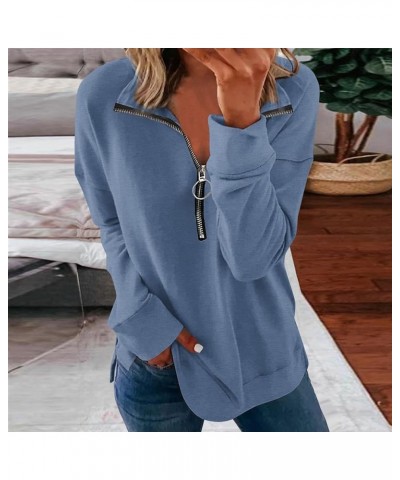 Womens Quarter Zip Pullover Causal Long Sleeve Zipper Sweatshirt Cute Loose Half Zip Sweater Trendy Fall Clothes B Navy $9.12...