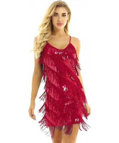 Women's Adjustable Strap Gradient Sequin Fringe 1920s Flapper Inspired Dance Party Dress Red $13.92 Dresses