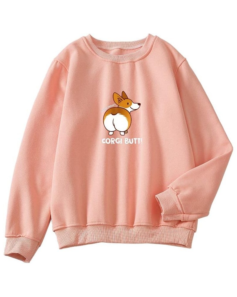 Cartoon Cute Corgi Pattern Hoodie Crewneck Cotton Pullover Sweatshirts for Women Orange $15.08 Hoodies & Sweatshirts