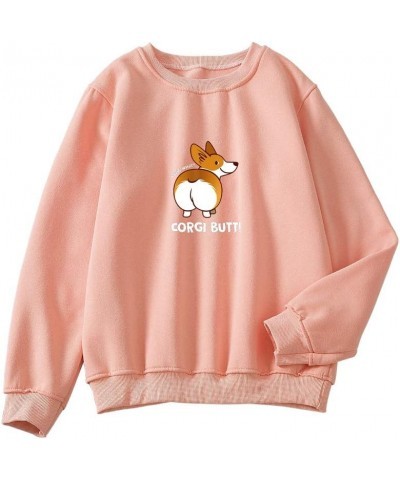 Cartoon Cute Corgi Pattern Hoodie Crewneck Cotton Pullover Sweatshirts for Women Orange $15.08 Hoodies & Sweatshirts