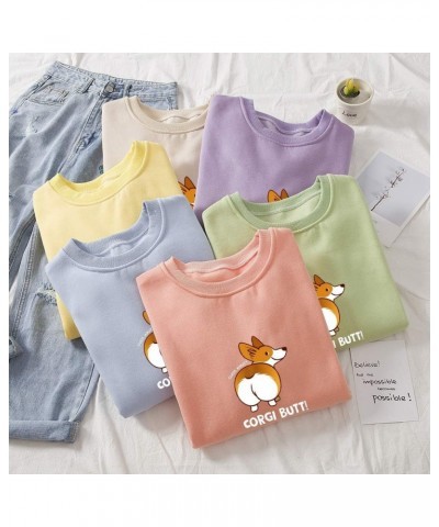 Cartoon Cute Corgi Pattern Hoodie Crewneck Cotton Pullover Sweatshirts for Women Orange $15.08 Hoodies & Sweatshirts