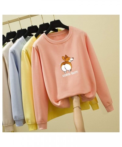 Cartoon Cute Corgi Pattern Hoodie Crewneck Cotton Pullover Sweatshirts for Women Orange $15.08 Hoodies & Sweatshirts