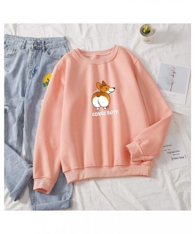 Cartoon Cute Corgi Pattern Hoodie Crewneck Cotton Pullover Sweatshirts for Women Orange $15.08 Hoodies & Sweatshirts