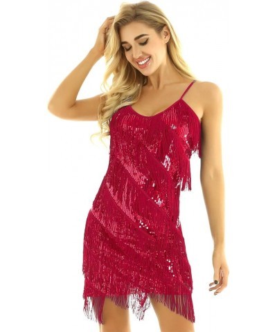 Women's Adjustable Strap Gradient Sequin Fringe 1920s Flapper Inspired Dance Party Dress Red $13.92 Dresses