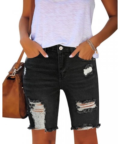 Women Summer Frayed Ripped Bermuda Shorts Distressed Denim Jeans Short Black $20.79 Shorts