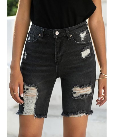 Women Summer Frayed Ripped Bermuda Shorts Distressed Denim Jeans Short Black $20.79 Shorts