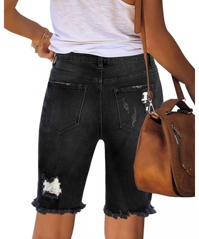 Women Summer Frayed Ripped Bermuda Shorts Distressed Denim Jeans Short Black $20.79 Shorts