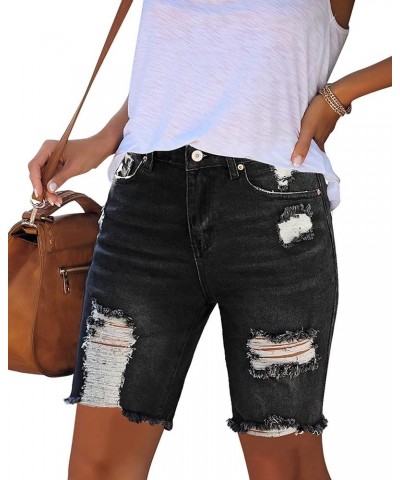 Women Summer Frayed Ripped Bermuda Shorts Distressed Denim Jeans Short Black $20.79 Shorts