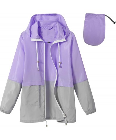 Women-Rain Jacket-Hood Waterproof-Lightweight Windbreak-Packable — Cute RainCoats Travel Polka Dot Ladies With Pouch Greypurp...