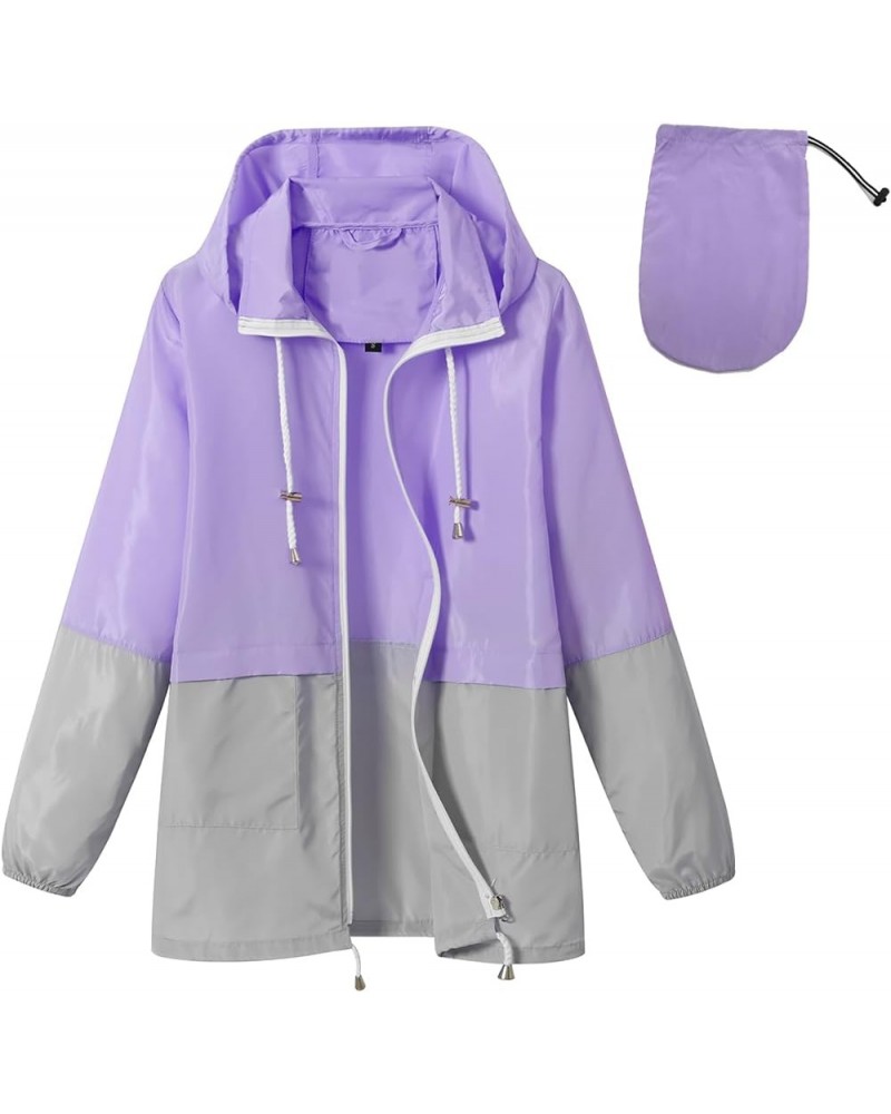 Women-Rain Jacket-Hood Waterproof-Lightweight Windbreak-Packable — Cute RainCoats Travel Polka Dot Ladies With Pouch Greypurp...