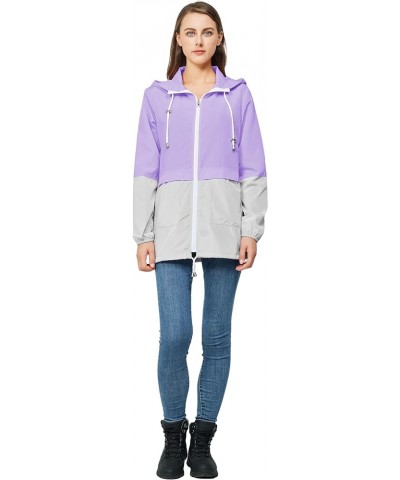 Women-Rain Jacket-Hood Waterproof-Lightweight Windbreak-Packable — Cute RainCoats Travel Polka Dot Ladies With Pouch Greypurp...