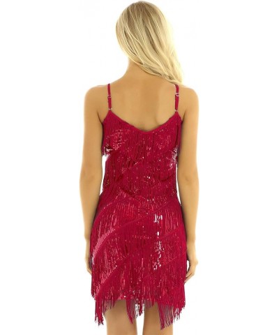 Women's Adjustable Strap Gradient Sequin Fringe 1920s Flapper Inspired Dance Party Dress Red $13.92 Dresses