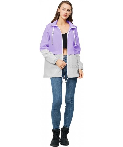 Women-Rain Jacket-Hood Waterproof-Lightweight Windbreak-Packable — Cute RainCoats Travel Polka Dot Ladies With Pouch Greypurp...