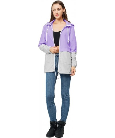 Women-Rain Jacket-Hood Waterproof-Lightweight Windbreak-Packable — Cute RainCoats Travel Polka Dot Ladies With Pouch Greypurp...