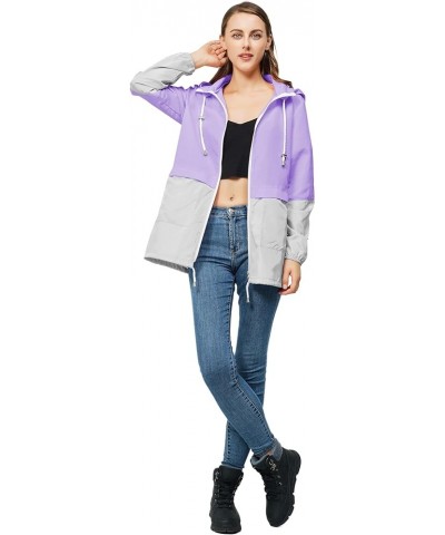 Women-Rain Jacket-Hood Waterproof-Lightweight Windbreak-Packable — Cute RainCoats Travel Polka Dot Ladies With Pouch Greypurp...