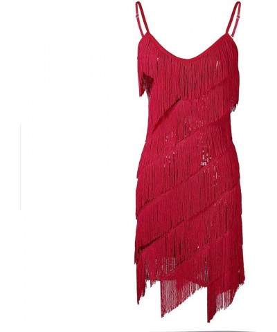 Women's Adjustable Strap Gradient Sequin Fringe 1920s Flapper Inspired Dance Party Dress Red $13.92 Dresses