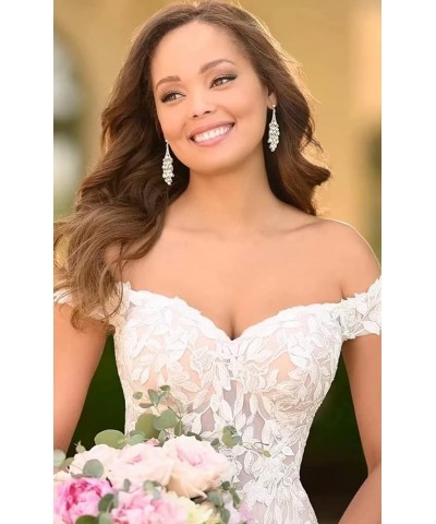 Wedding Dress for Bride with Lace Appliques Tulle Women Dress Off Shoulder Beach Bride Dress White $38.48 Dresses