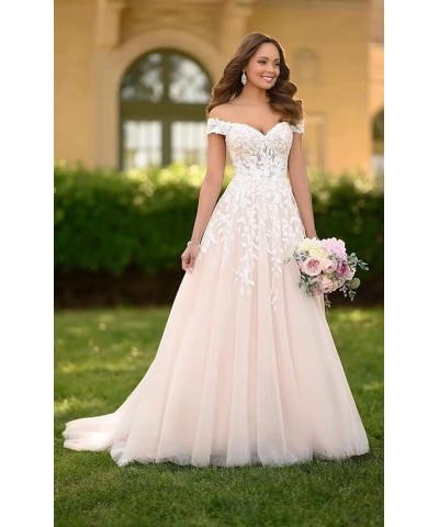 Wedding Dress for Bride with Lace Appliques Tulle Women Dress Off Shoulder Beach Bride Dress White $38.48 Dresses