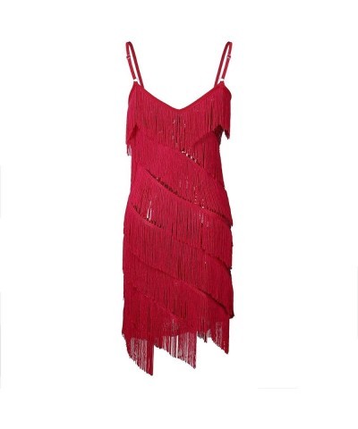 Women's Adjustable Strap Gradient Sequin Fringe 1920s Flapper Inspired Dance Party Dress Red $13.92 Dresses