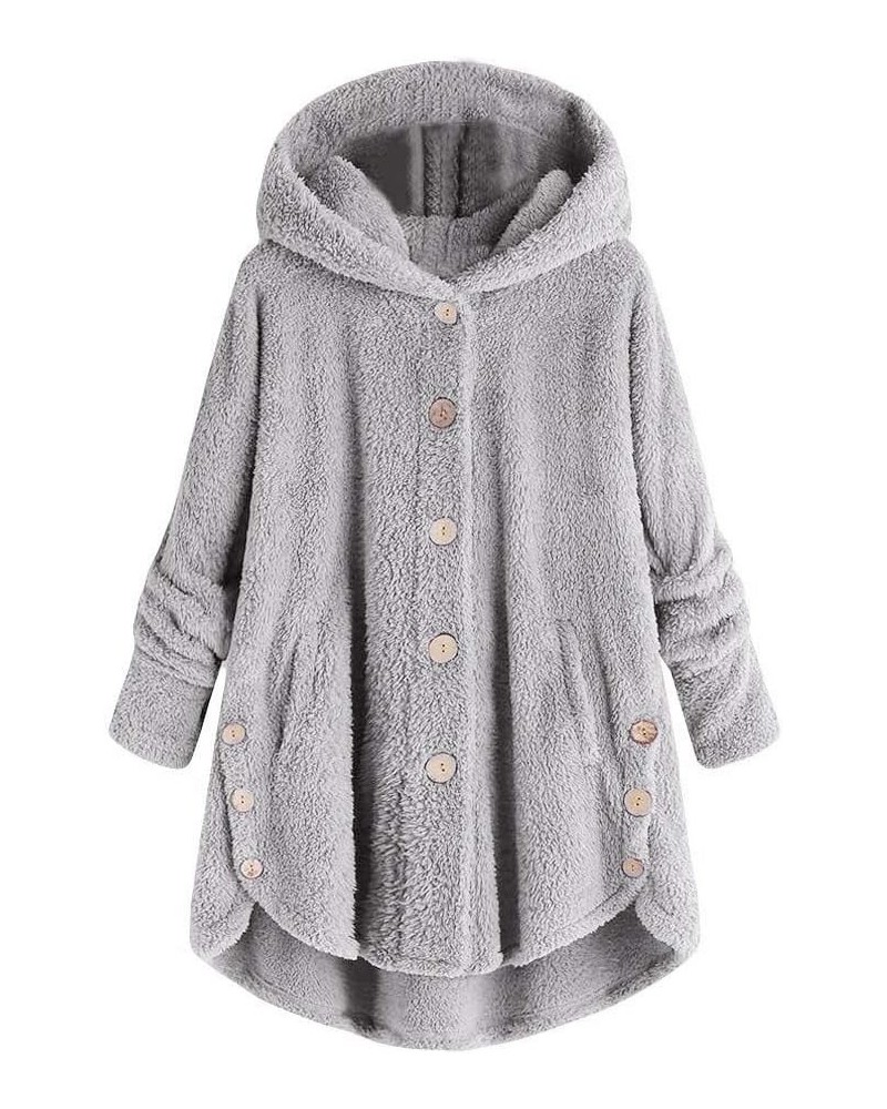 Plus Size Warm Coats Jacket for Women,Warm Winter Cute Button Down Hooded Tops Teddy Coat Outerwear with Pockets 2022 07gray ...