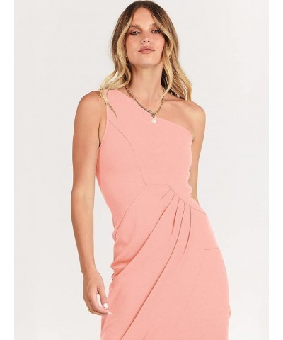 Women's 2024 One Shoulder Sleeveless Cocktail Dress Sexy High Slit Ruched Bodycon Wedding Guest Maxi Dresses Pink $22.12 Dresses