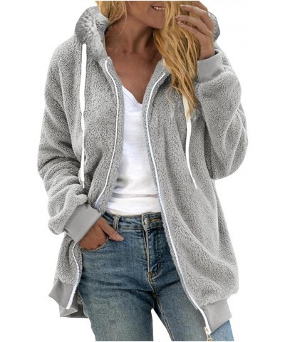 Womens Fuzzy Fleece Sherpa Jacket Color Block Patchwork Hoodies Fluffy Zippered Sweatshirt Shaggy Teddy Coat 02 Gray - Sherpa...