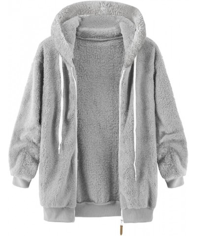 Womens Fuzzy Fleece Sherpa Jacket Color Block Patchwork Hoodies Fluffy Zippered Sweatshirt Shaggy Teddy Coat 02 Gray - Sherpa...