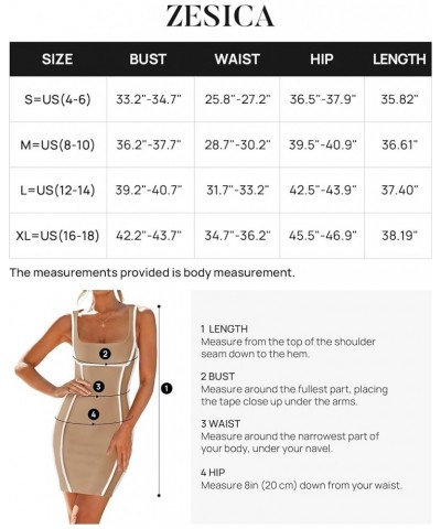 Women's 2024 Summer Square Neck Bodycon Dresses Sexy Sleeveless Color Block Party Club Tank Mini Dress Khaki $18.89 Dresses