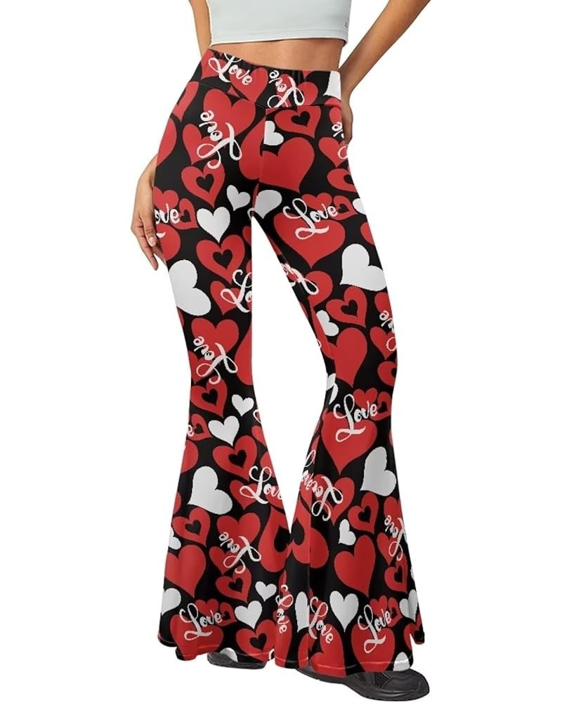 Women's Printed Flared Leggings High Waisted Flare Yoga Pants Bell Bottom Wide Leg Lounge Pants Trousers Red Hearts $14.57 Le...