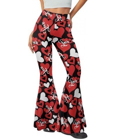 Women's Printed Flared Leggings High Waisted Flare Yoga Pants Bell Bottom Wide Leg Lounge Pants Trousers Red Hearts $14.57 Le...